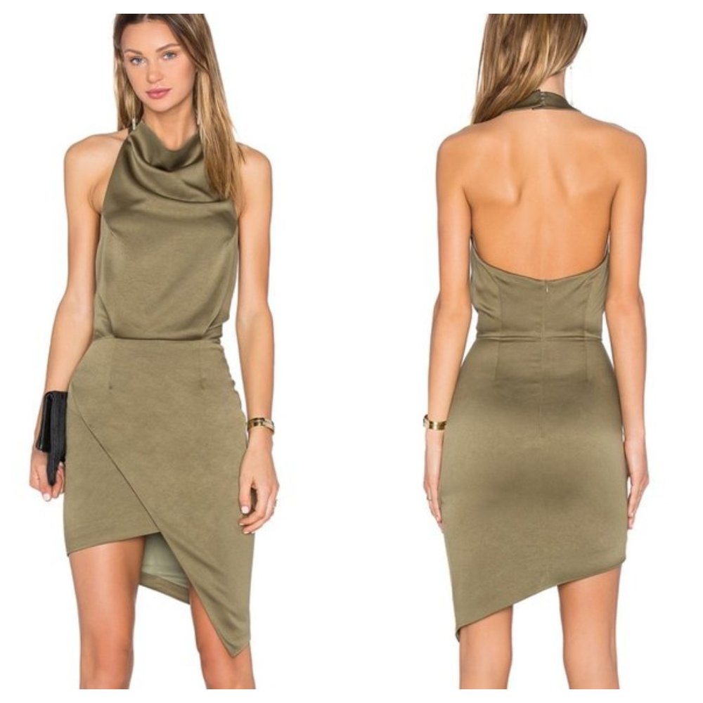 Elliatt Olive Green Draped Halter Dress